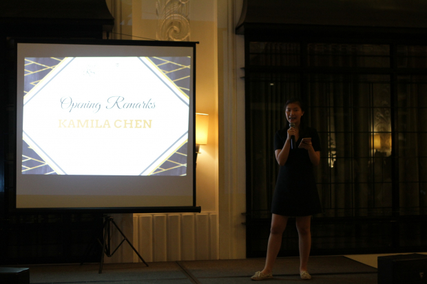 Enderun Colleges Student Government Internal Vice President Kamilla Chen giving the opening remarks during RSO Night 2018