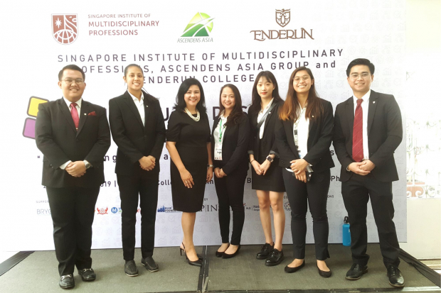Enderun Colleges student participants together with Enderun Colleges faculty and Philippine MICE Academy Certification Director Cynthia Bernabe (third from left) during the 2nd Multidisciplinary Research Festival